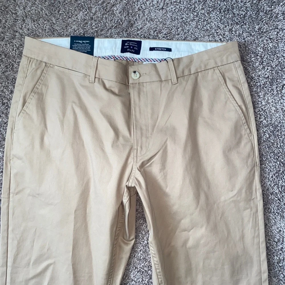 Ben Sherman Men's Size 38x32 Slim Fit Stretch Tan Casual Khaki Sand Chino Pants